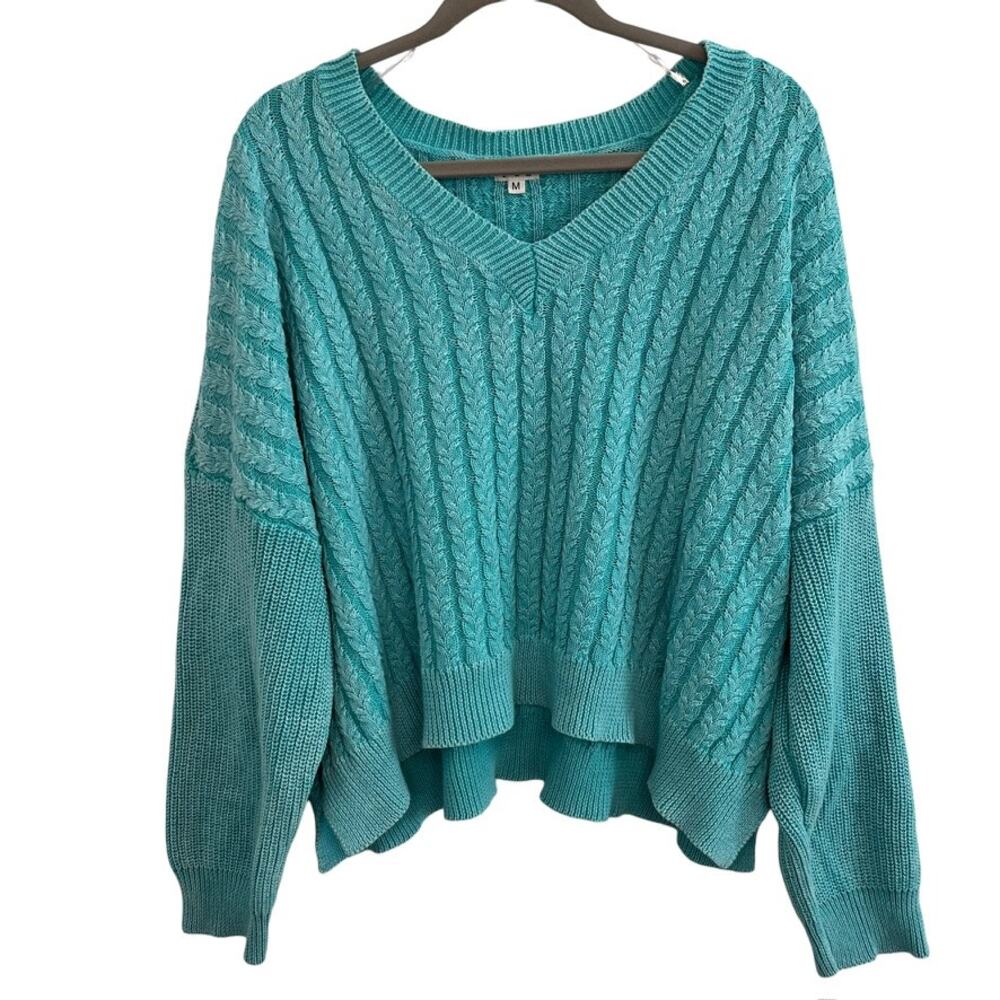 Pol Sweater Oversized Cable Knit Aqua Blue Medium